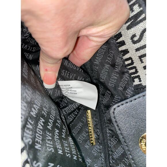 Steven Madden Large Purse Bag Tote Logo Gray Black Card Wallet Strap Handles GUC - Picture 8 of 12